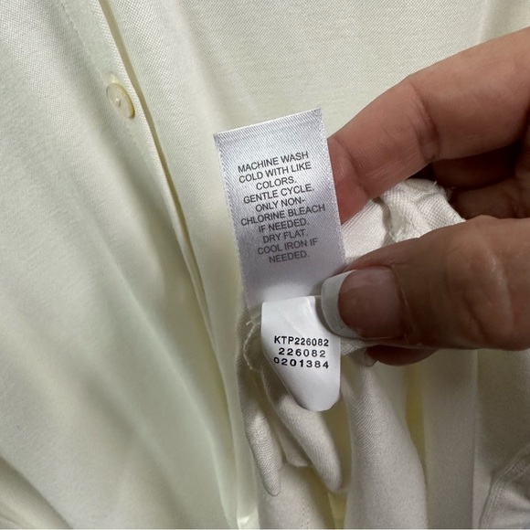 J Jill Rayon Blend Cream Stretch Button Up 3 Quarter Sleeve Tunic Blouse MP - Picture 10 of 11